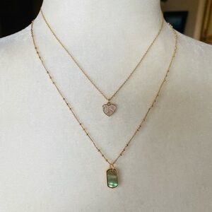 Pave Crystal Heart and Genuine Abalone Stone Necklace and Earring Set, 4 Piece